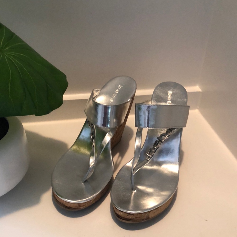 Bebe  Sliver Bling Wedges